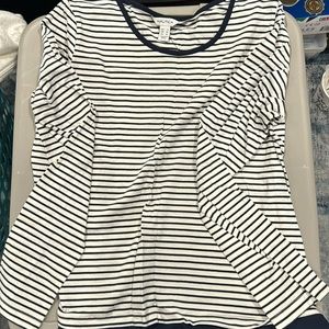 Nautica Women’s L Striped Navy and White Long Sleeve Tee EUC